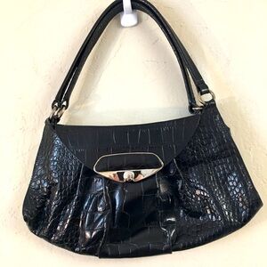 Furla Genuine Leather Shoulder Bag Black Silver Classic Y2K Style